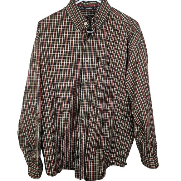 George Strait Wrangler Navy Red Plaid Long Sleeve Button‎ Down Shirt Size Large - Picture 1 of 9